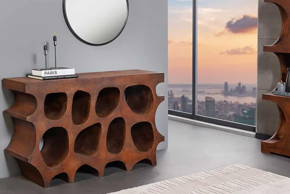 Abstrakter Konsolentisch ART AMBIENTE 120cm kupfer Edelrost-Look Beton