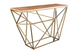 Abstrakter Konsolentisch DIAMOND 120cm natur messing Mangoholz Metallgestell