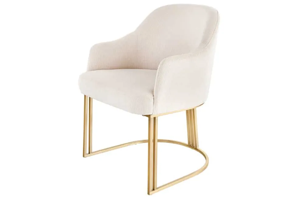 Armlehnen Stuhl EXTRAVAGANCIA beige Cord Metall brushed champagner gold