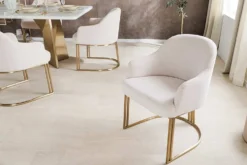 Armlehnen Stuhl EXTRAVAGANCIA beige Cord Metall brushed champagner gold