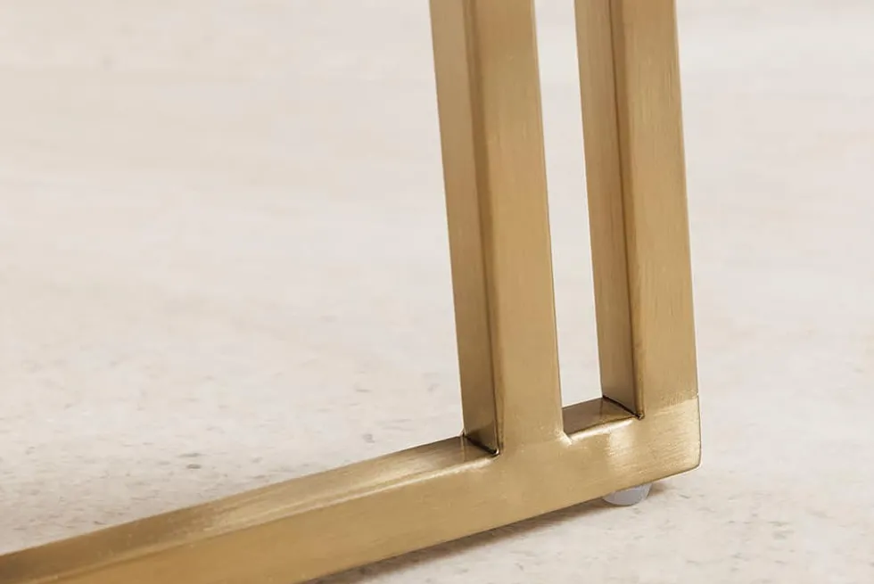Armlehnen Stuhl EXTRAVAGANCIA beige Chenillestoff brushed champagner gold Metall
