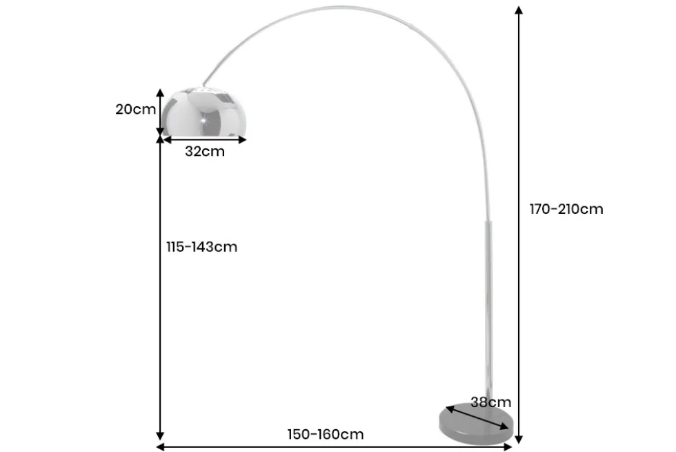 Ausziehbare Bogenlampe LOUNGE DEAL 170-210cm chrom Marmorfuß Stehlampe