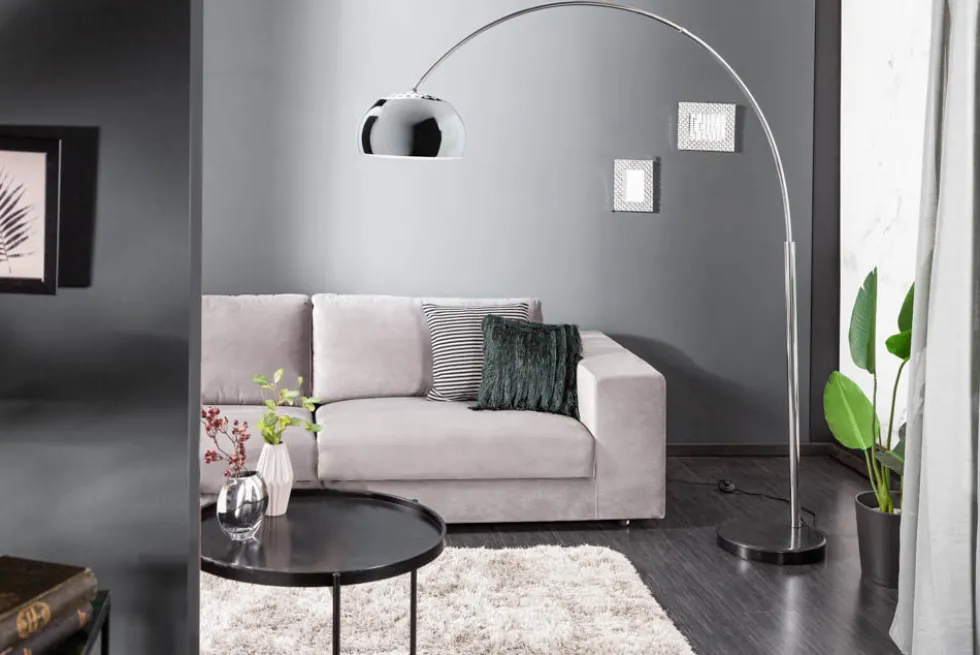 Ausziehbare Bogenlampe LOUNGE DEAL 170-210cm chrom Marmorfuß Stehlampe