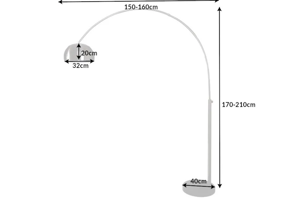 Ausziehbare Bogenlampe LOUNGE DEAL 170-210cm chrom gebürstet Marmorfuß Stehlampe