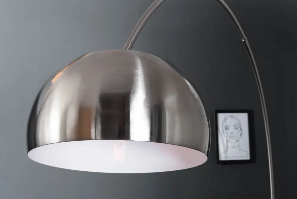Ausziehbare Bogenlampe LOUNGE DEAL 170-210cm chrom gebürstet Marmorfuß Stehlampe