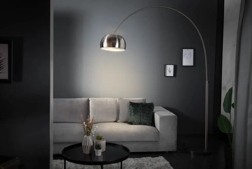 Ausziehbare Bogenlampe LOUNGE DEAL 170-210cm chrom gebürstet Marmorfuß Stehlampe