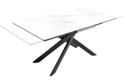 Ausziehbarer Esstisch ALPINE 160-200cm weiß Keramik Marmor schwarzes Metallgestell