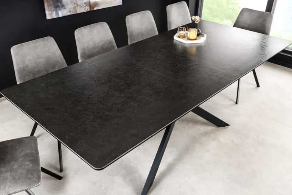 Ausziehbarer Esstisch ALPINE 160-200cm anthrazit Keramik schwarzes Metallgestell