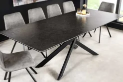 Ausziehbarer Esstisch ALPINE 160-200cm anthrazit Keramik schwarzes Metallgestell