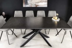 Ausziehbarer Esstisch ALPINE 160-200cm anthrazit Keramik schwarzes Metallgestell