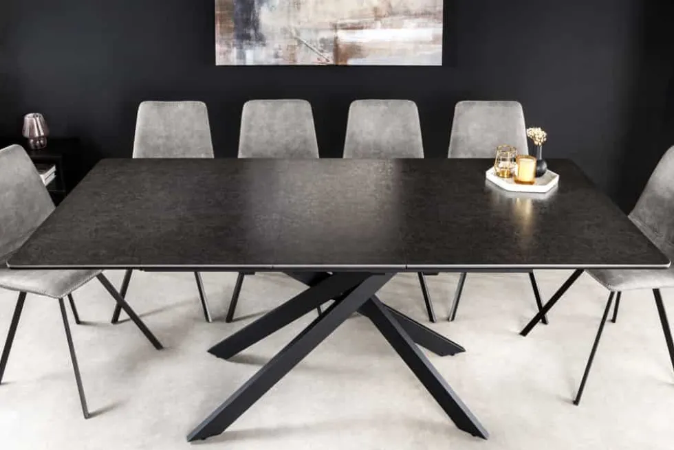Ausziehbarer Esstisch ALPINE 160-200cm anthrazit Keramik schwarzes Metallgestell