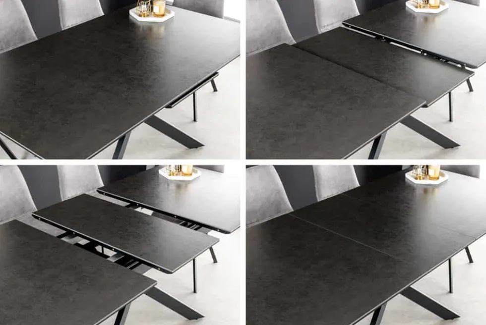 Ausziehbarer Esstisch ALPINE 160-200cm anthrazit Keramik schwarzes Metallgestell