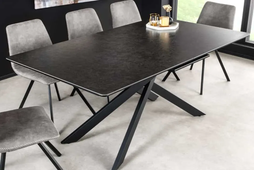 Ausziehbarer Esstisch ALPINE 160-200cm anthrazit Keramik schwarzes Metallgestell