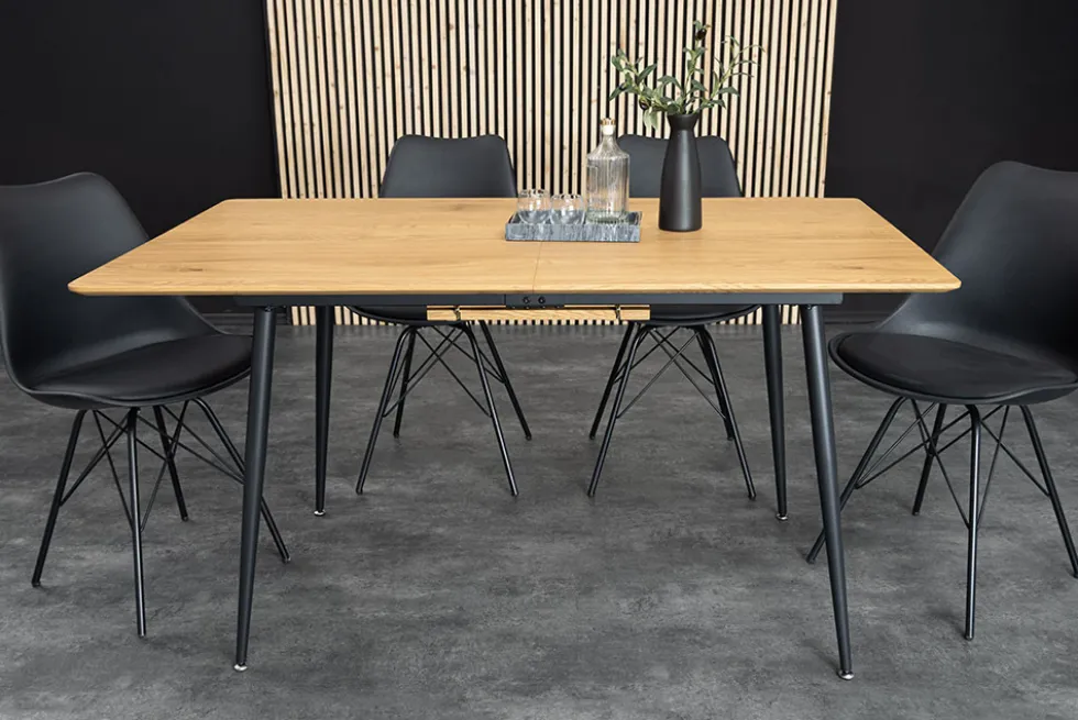 Ausziehbarer Esstisch APARTMENT 120-160cm natur Wildeiche schwarzes Metallgestell