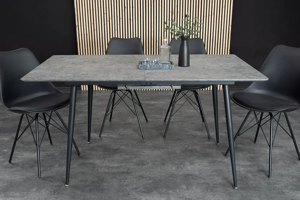 Ausziehbarer Esstisch APARTMENT 120-160cm grau Beton-Design schwarzes Metallgestell