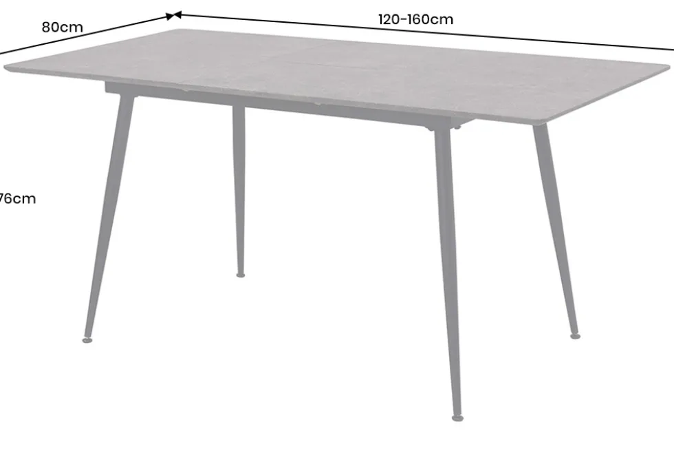 Ausziehbarer Esstisch APARTMENT 120-160cm grau Beton-Design schwarzes Metallgestell