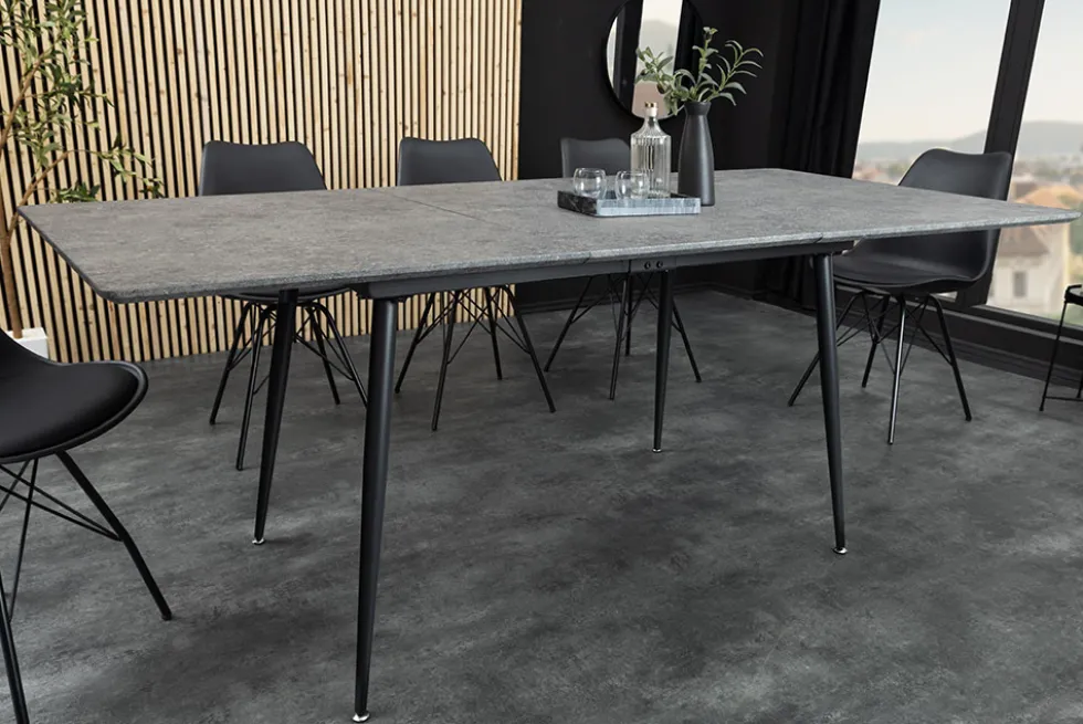 Ausziehbarer Esstisch APARTMENT 120-160cm grau Beton-Design schwarzes Metallgestell