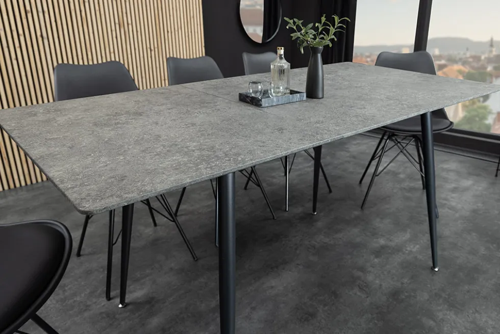 Ausziehbarer Esstisch APARTMENT 120-160cm grau Beton-Design schwarzes Metallgestell