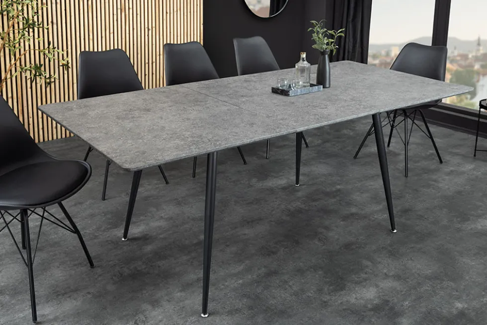 Ausziehbarer Esstisch APARTMENT 120-160cm grau Beton-Design schwarzes Metallgestell