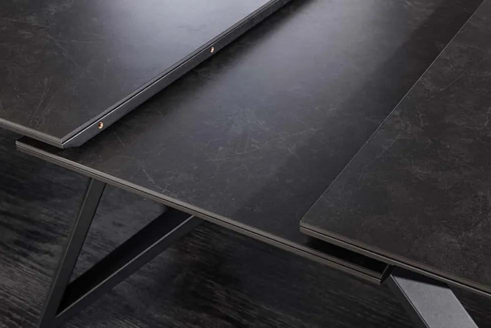 Ausziehbarer Esstisch ATLAS 160-200cm graphit grau Keramik schwarz Metall