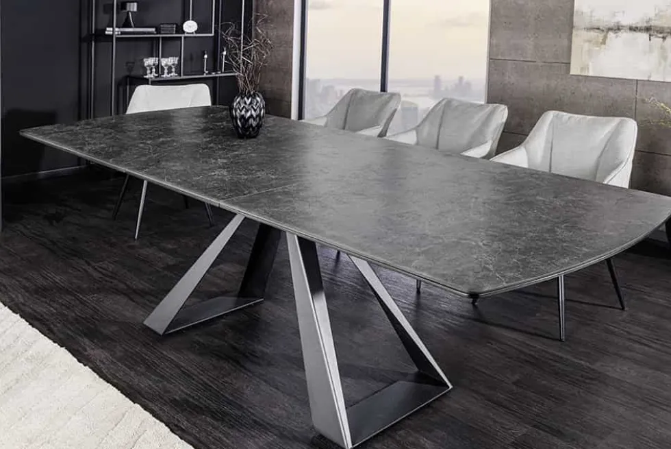 Ausziehbarer Esstisch CONCORD 180-230cm graphit grau Keramik schwarz Metall