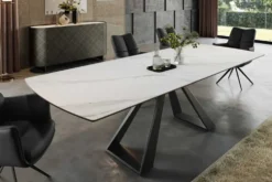 Ausziehbarer Esstisch CONCORD 180-230cm weiß Keramik schwarz Metall
