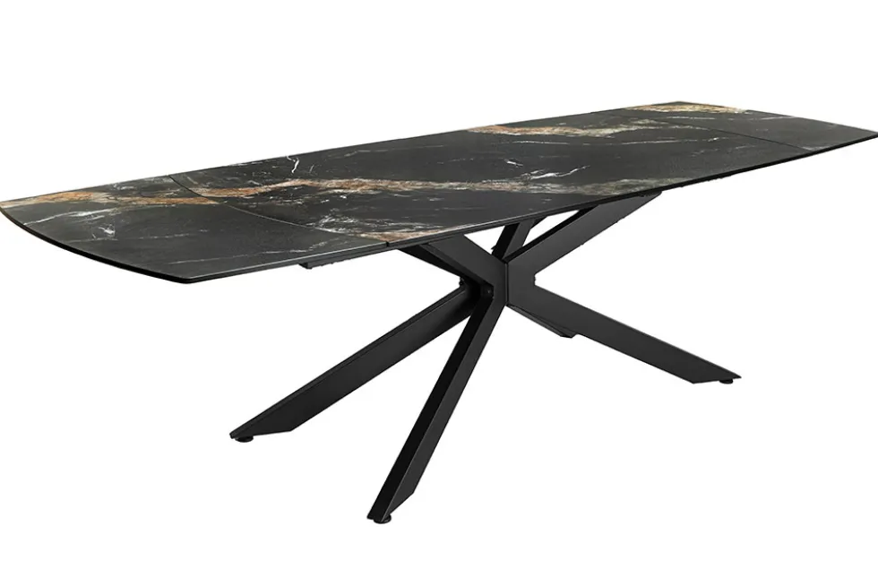 Ausziehbarer Esstisch COSMOS 160-240cm Aurora Oro schwarz gold sand Keramik Metallgestell