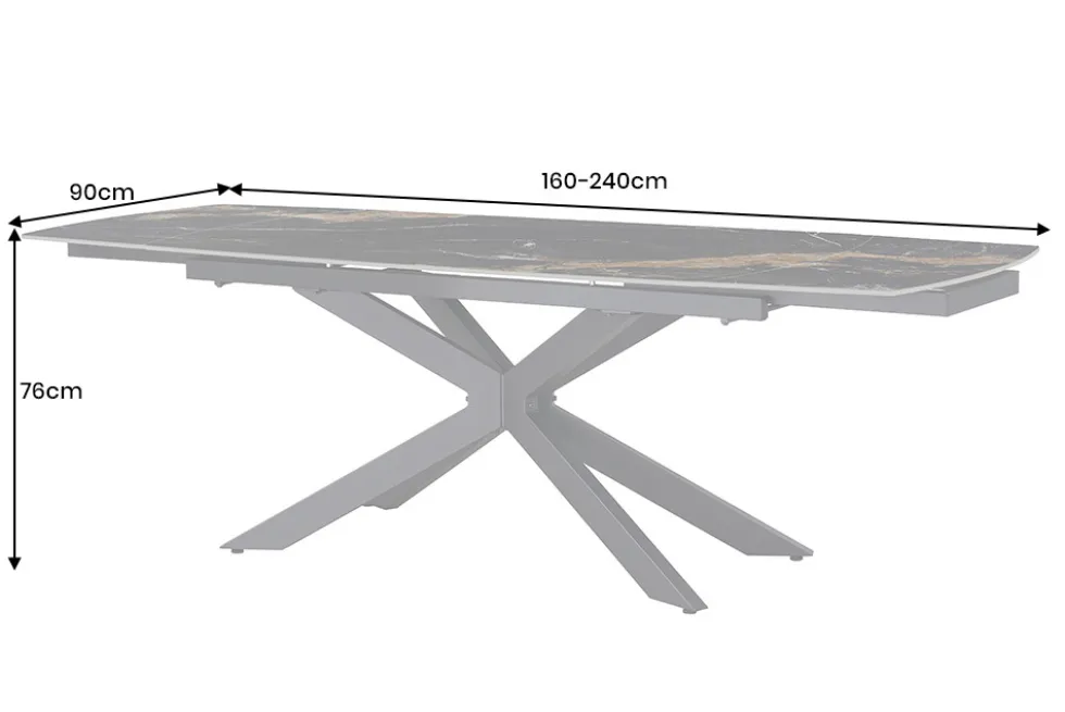 Ausziehbarer Esstisch COSMOS 160-240cm Aurora Oro schwarz gold sand Keramik Metallgestell