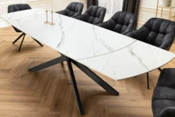 Ausziehbarer Esstisch COSMOS 160-240cm weiß Keramik schwarzes Metallgestell