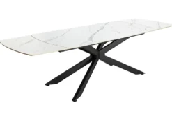 Ausziehbarer Esstisch COSMOS 160-240cm weiß Keramik schwarzes Metallgestell