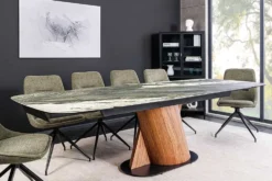 Ausziehbarer Esstisch ELEMENTS 180-260cm taupe grau spanische Keramik Walnuss Gestell