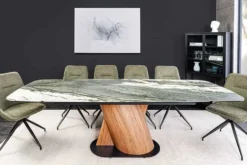 Ausziehbarer Esstisch ELEMENTS 180-260cm taupe grau spanische Keramik Walnuss Gestell