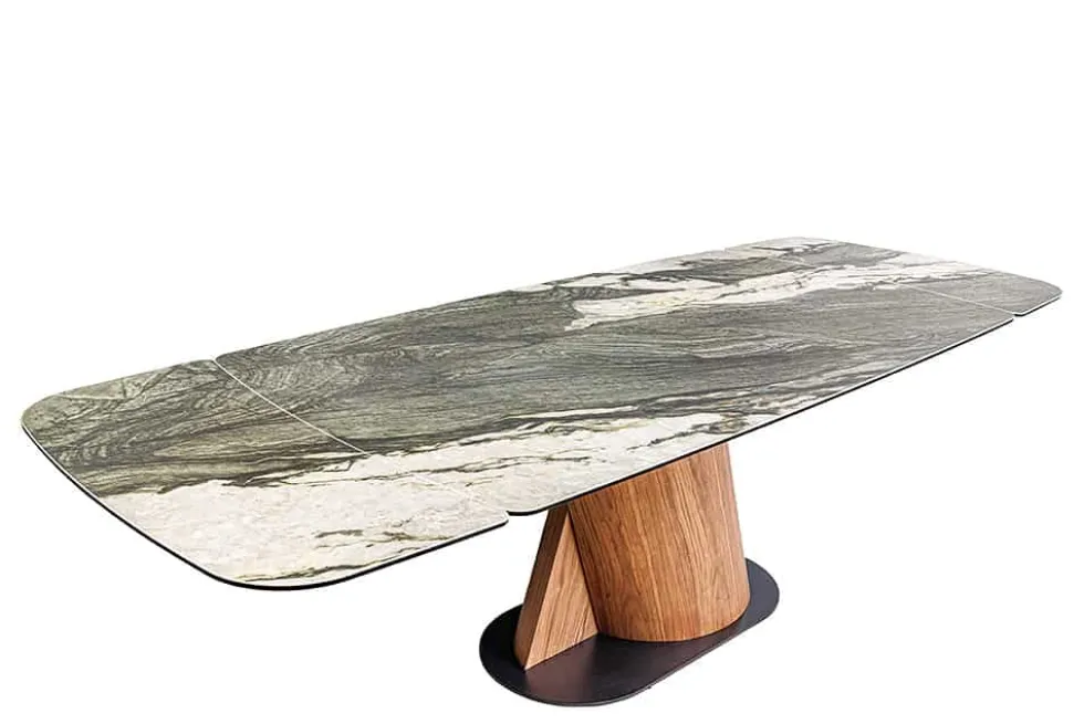 Ausziehbarer Esstisch ELEMENTS 180-260cm taupe grau spanische Keramik Walnuss Gestell