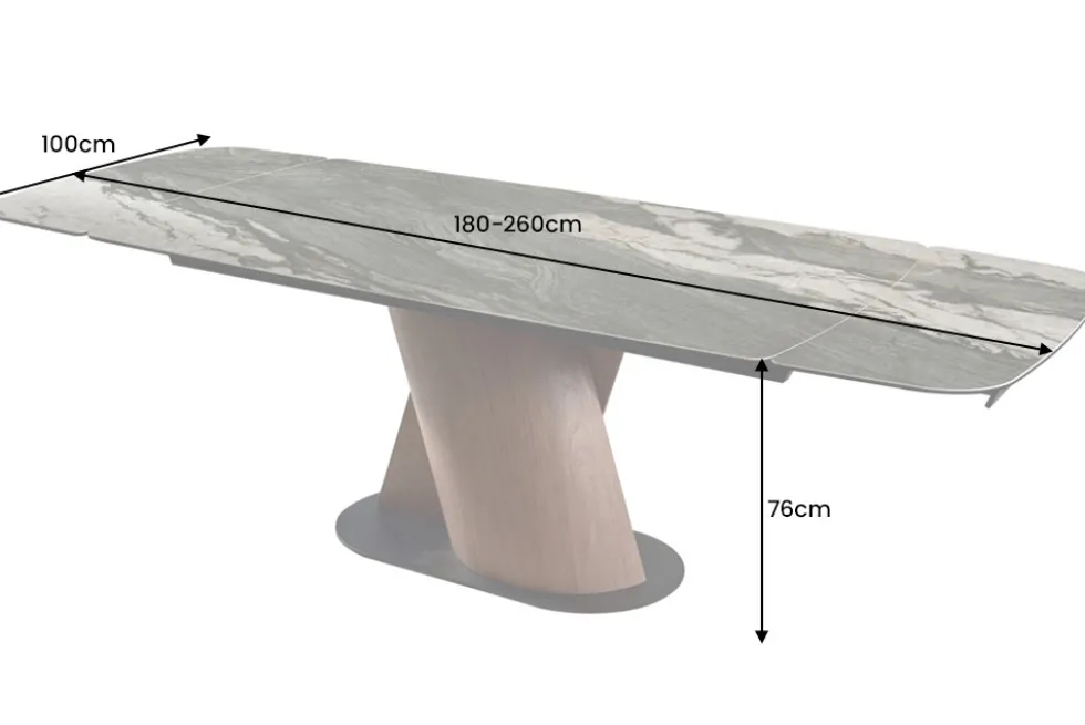Ausziehbarer Esstisch ELEMENTS 180-260cm taupe grau spanische Keramik Walnuss Gestell