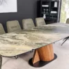 Ausziehbarer Esstisch ELEMENTS 180-260cm taupe beige spanischer Keramik Walnuss Gestell