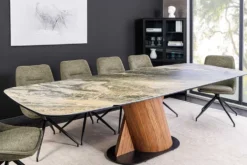 Ausziehbarer Esstisch ELEMENTS 180-260cm taupe beige spanischer Keramik Walnuss Gestell