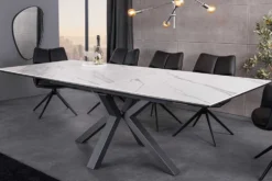 Ausziehbarer Esstisch ETERNITY 160-200cm weiß Keramik schwarz Metall