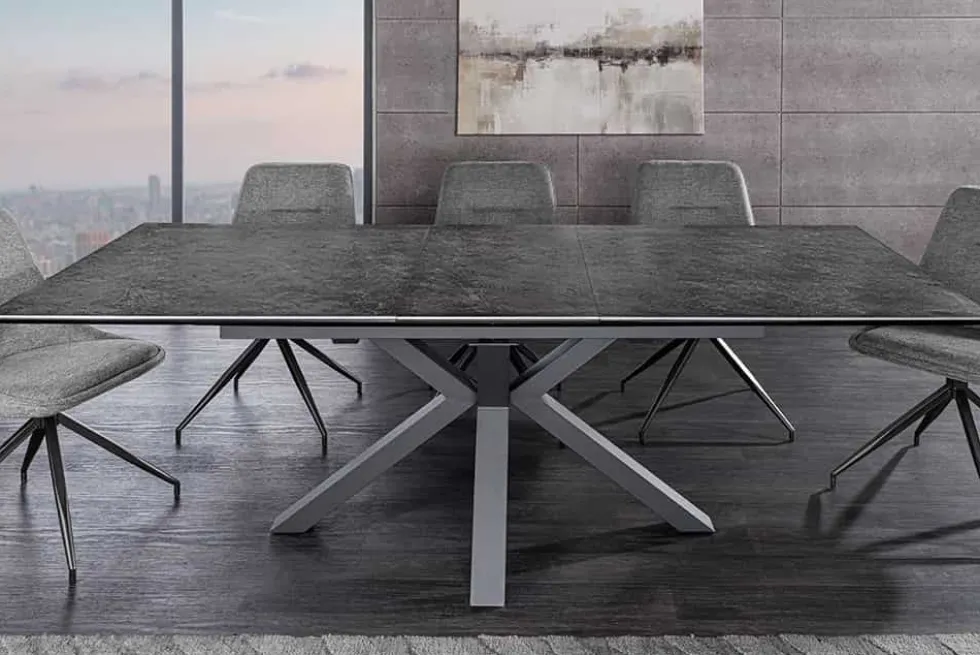 Ausziehbarer Esstisch ETERNITY 160-200cm graphit grau Keramik schwarz Metall