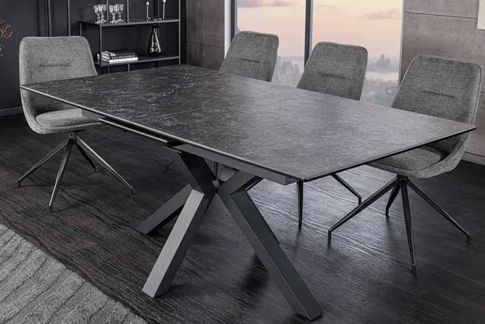 Ausziehbarer Esstisch ETERNITY 160-200cm graphit grau Keramik schwarz Metall