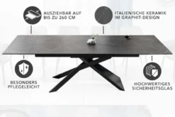 Ausziehbarer Esstisch EUPHORIA 180-220-260cm Graphit Keramik made in Italy