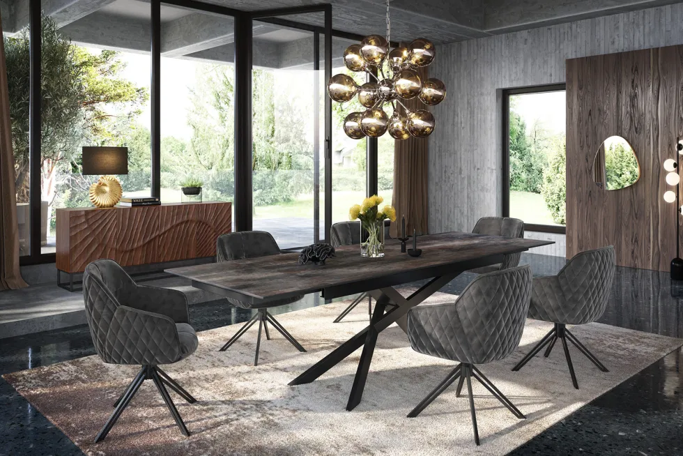 Ausziehbarer Esstisch EUPHORIA 180-220-260cm anthrazit Lava Keramik made in Italy