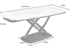 Ausziehbarer Esstisch INCEPTION 130-190cm weiß Marmor Keramik schwarzes Metallgestell