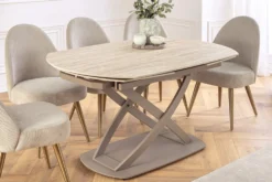 Ausziehbarer Esstisch INCEPTION 130-190cm oval Travertin Keramik champagner greige