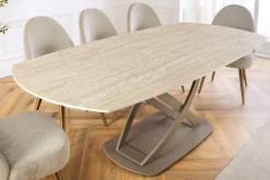 Ausziehbarer Esstisch INCEPTION 130-190cm oval Travertin Keramik champagner greige