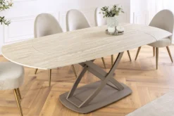 Ausziehbarer Esstisch INCEPTION 130-190cm oval Travertin Keramik champagner greige