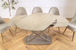 Ausziehbarer Esstisch INCEPTION 130-190cm oval Travertin Keramik champagner greige