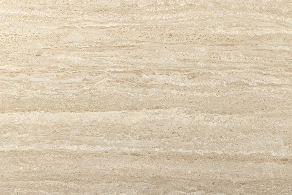 Ausziehbarer Esstisch INCEPTION 130-190cm oval Travertin Keramik champagner greige