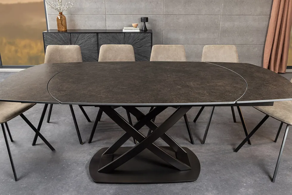 Ausziehbarer Esstisch INCEPTION 130-190cm rost oval Keramik bronze Gestell