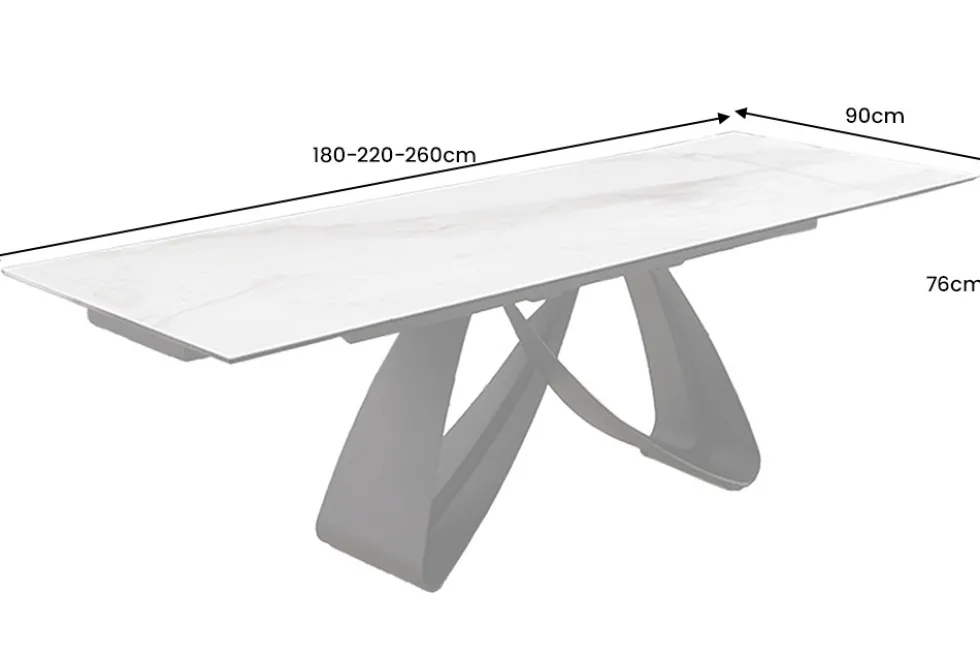Ausziehbarer Esstisch INFINITY 180-260cm weiß Keramik Marmor schwarz Metall