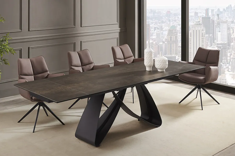 Ausziehbarer Esstisch INFINITY 180-260cm rost Keramik Marmor schwarz Metall